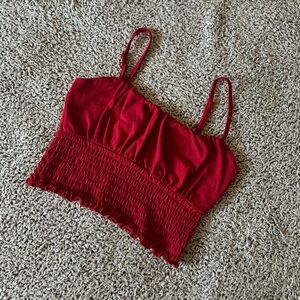 Red Smocked Crop Top